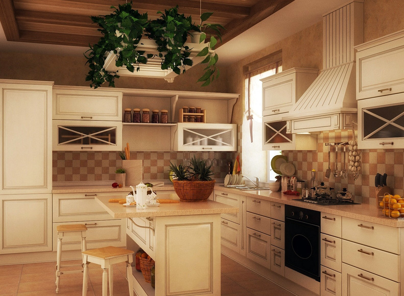 现代田园风格开放式厨房装修效果图