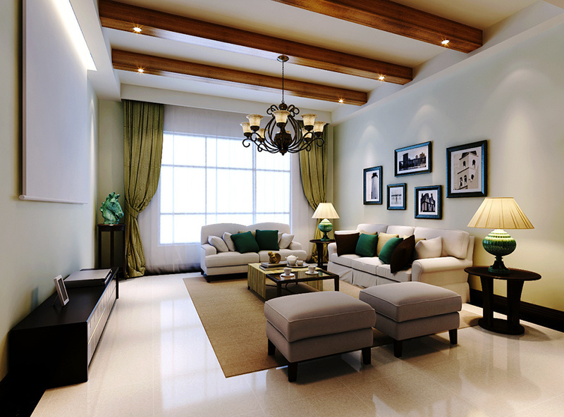 133平米美式混搭风格精致三室两厅室内装修效果图
