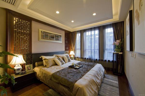 120平米房子中式简约风格红木家具配窗帘装修效果图