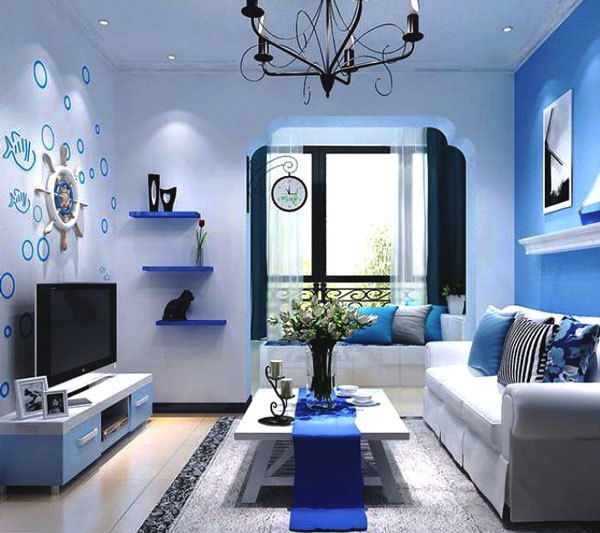 地中海风格小户型蓝色客厅装修效果图赏析
