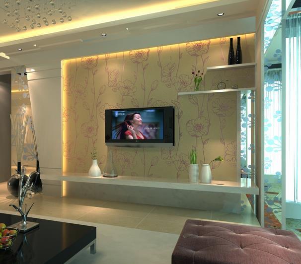 简欧式客厅电视背景墙壁纸装修效果图