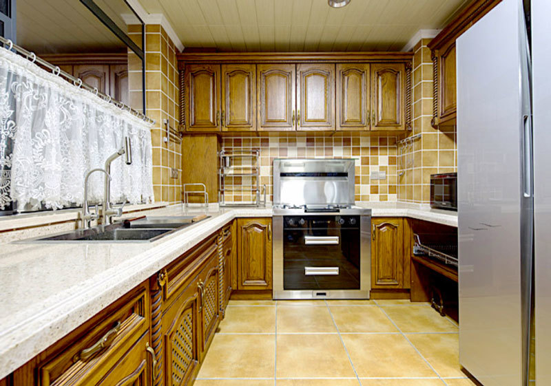 美式风格复古精致整体厨房装修效果图