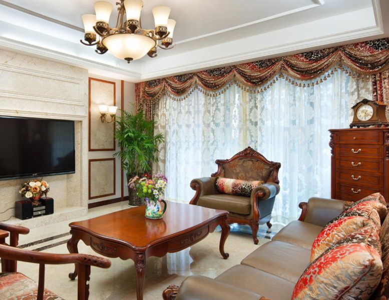 现代美式客厅窗帘装修设计效果图