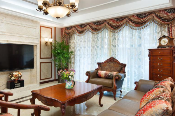现代美式客厅窗帘装修设计效果图