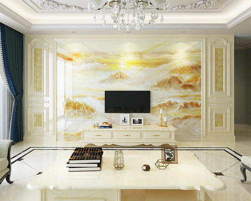135平大户型欧式风格客厅微晶石电视墙装修效果图