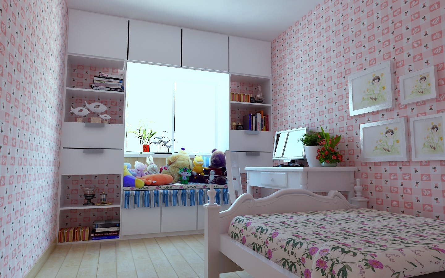 2016田园风格粉色儿童房设计装修效果图