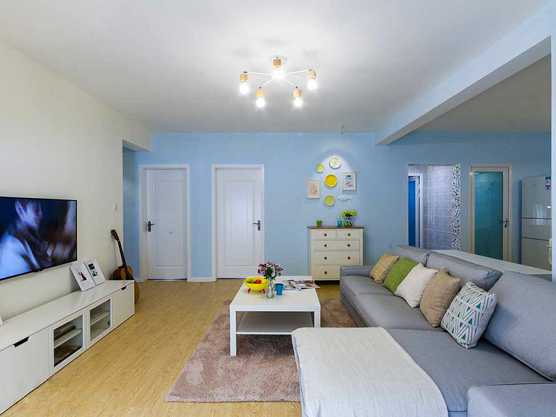 86平米简约蓝色地中海风格两室两厅室内装修效果图