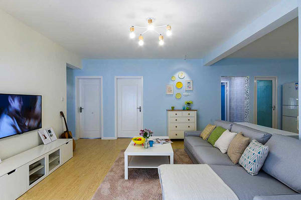86平米简约蓝色地中海风格两室两厅室内装修效果图