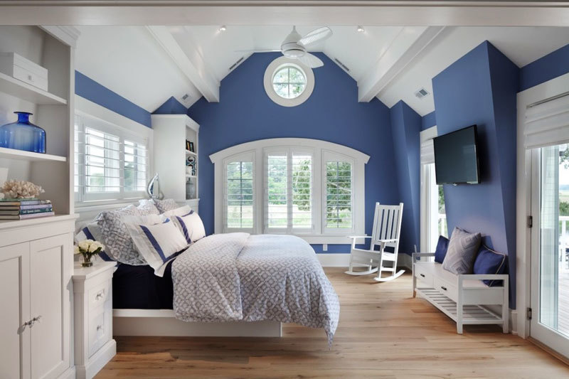 地中海风格清新蓝色卧室装修效果图
