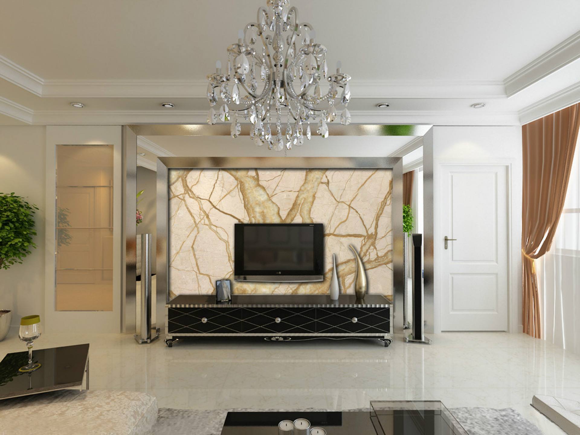 145平超大户型欧式奢华风格客厅微晶石电视墙装修效果图
