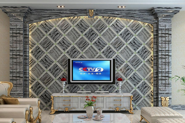 簡歐豪華別墅客廳個性電視墻設計效果圖