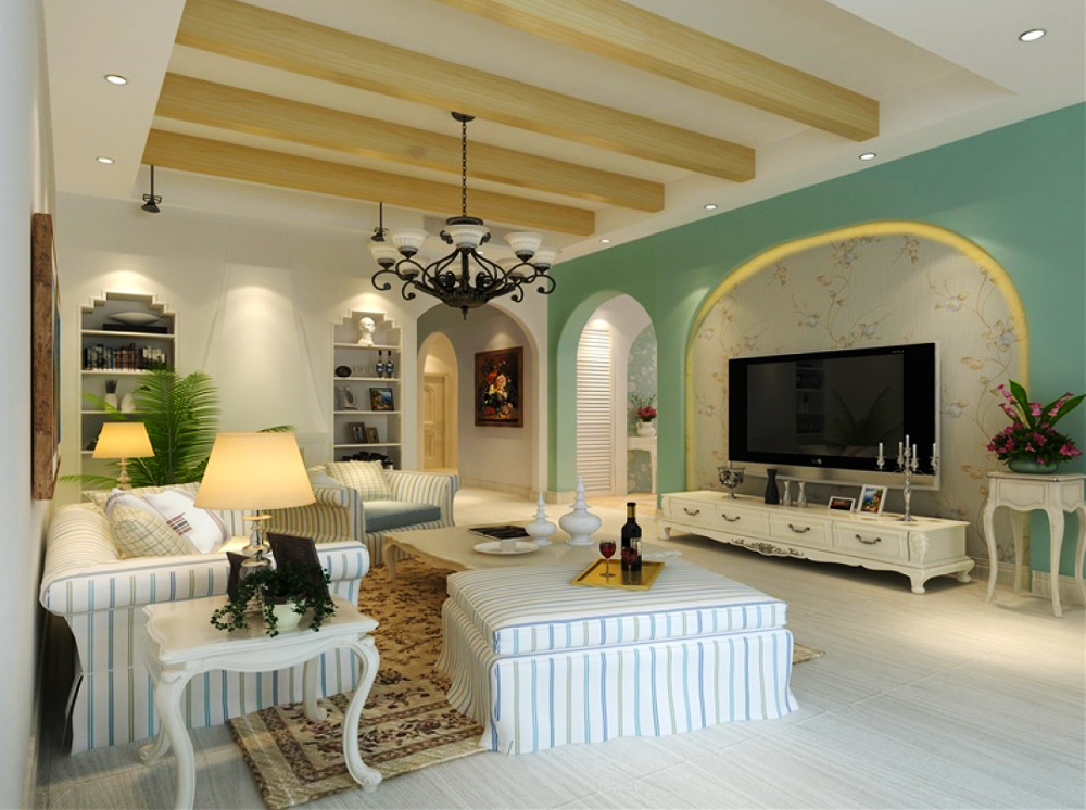 地中海风格恬静客厅电视背景墙装修效果图