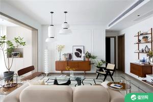 贵阳丰立装饰三居室法式简约装修，客厅石膏线条融塑空间！