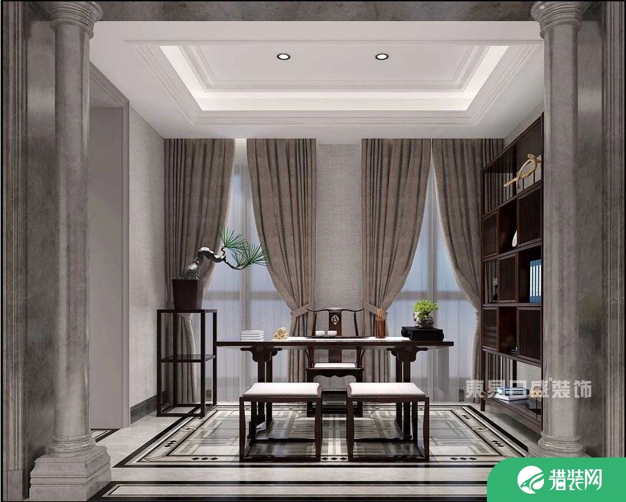 中式风格设计书房＋茶室效果图