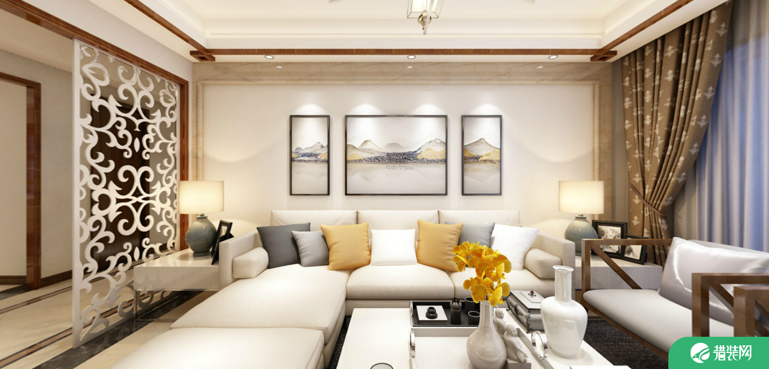 绍兴日月家园新中式风格三居室装修效果图