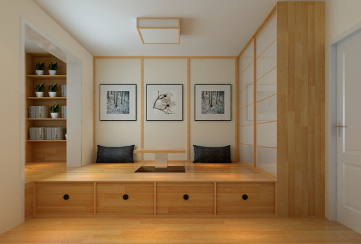 日式风格书房背景墙装修搭配图