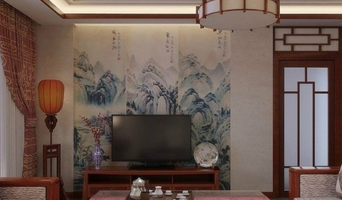 古典中式风格客厅山水画装修搭配图