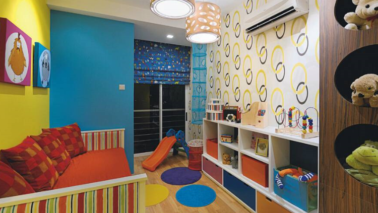 彩色自然风格儿童书柜装修设计图