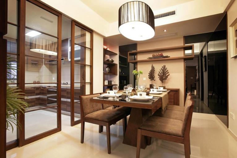 新中式风格厨房推拉门装修搭配图