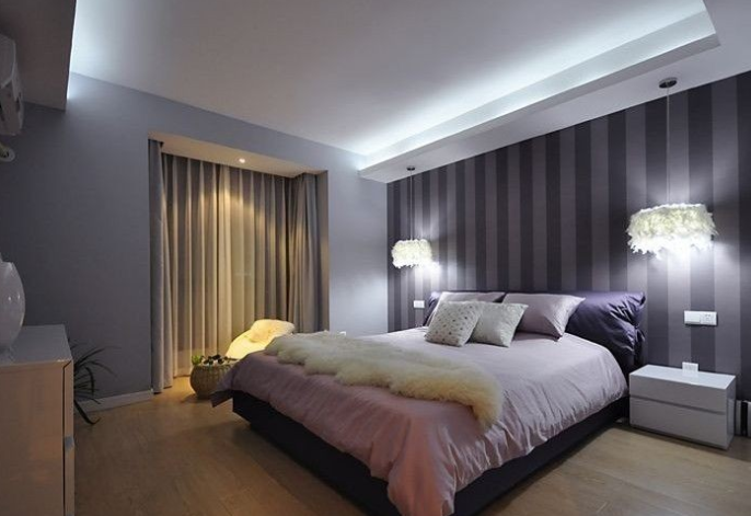 紫色时尚简约卧室背景墙装修设计图