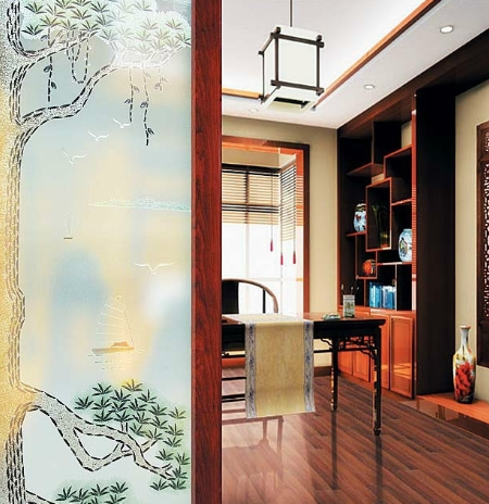中式风格艺术玻璃隔断装修搭配图