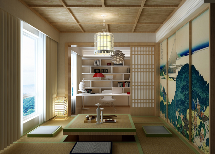 日式风格书房吊灯装修效果图