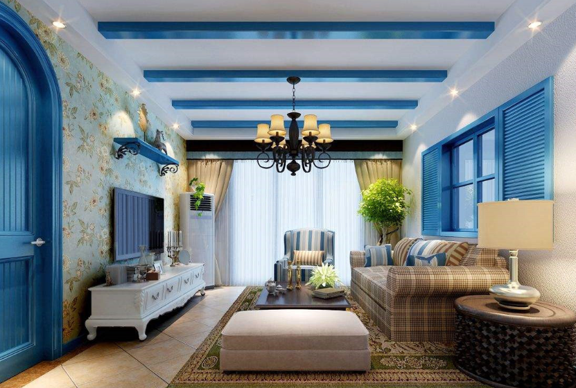 蓝色地中海风格客厅装修效果图