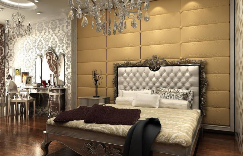 欧式风格卧室床头软包背景墙装修效果图