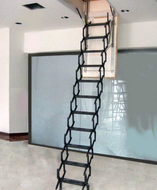 黑色简约现代阁楼伸缩楼梯设计效果图