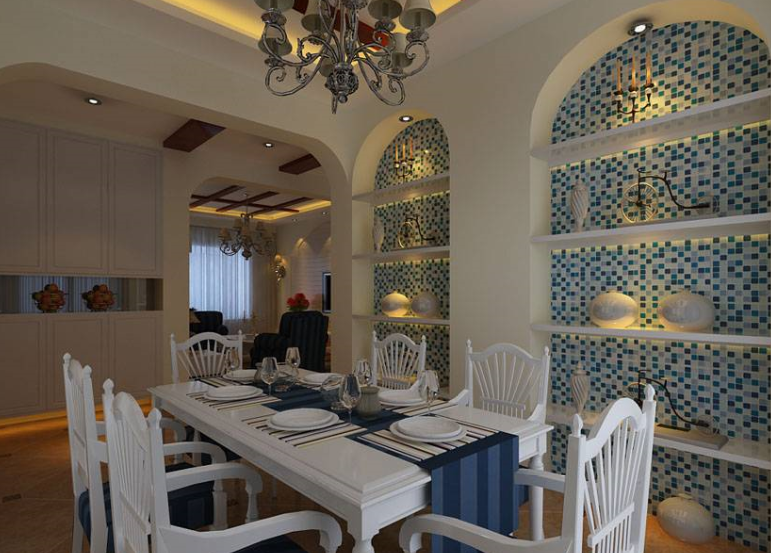 地中海风格餐厅马赛克背景墙装修设计图