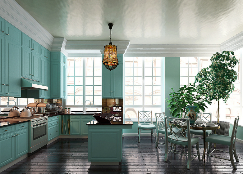 美式绿色风格厨房装修设计图