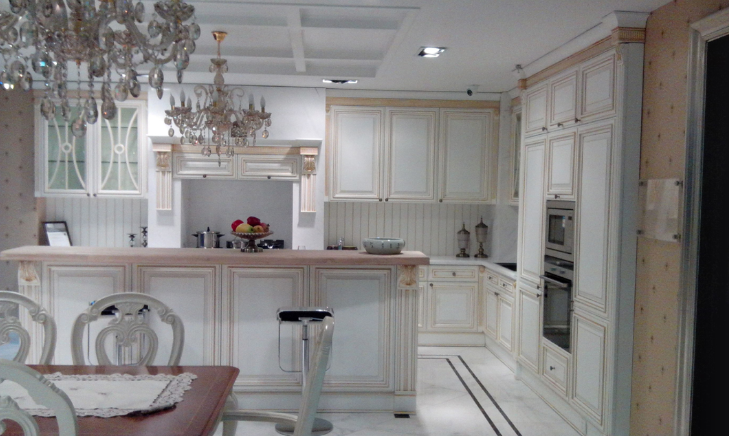 欧式风格白色厨餐厅柜子装修效果图