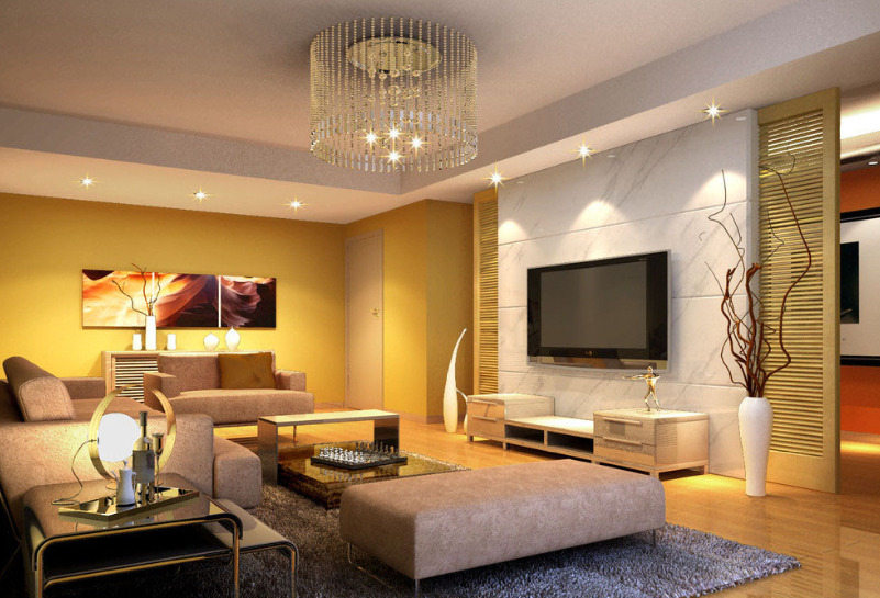 温馨暖色客厅水晶灯装饰设计图