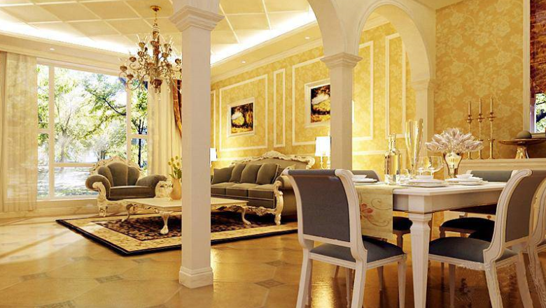 轻奢客厅欧式罗马柱装修设计图
